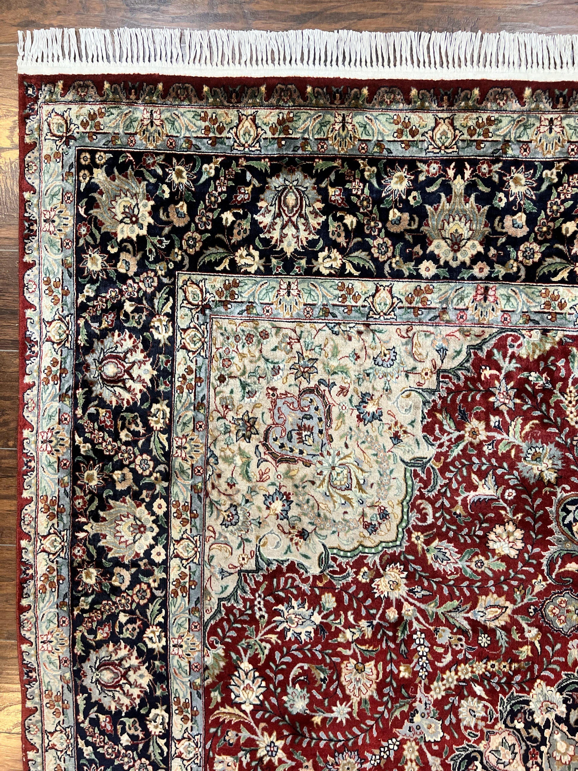 Pak Persian Rug 8x10, Wool Hand Knotted Vintage Carpet, Dark Red & Navy Blue, Dome Design Floral Medallion Rug, 8 x 10 Oriental Rug - Nuvé