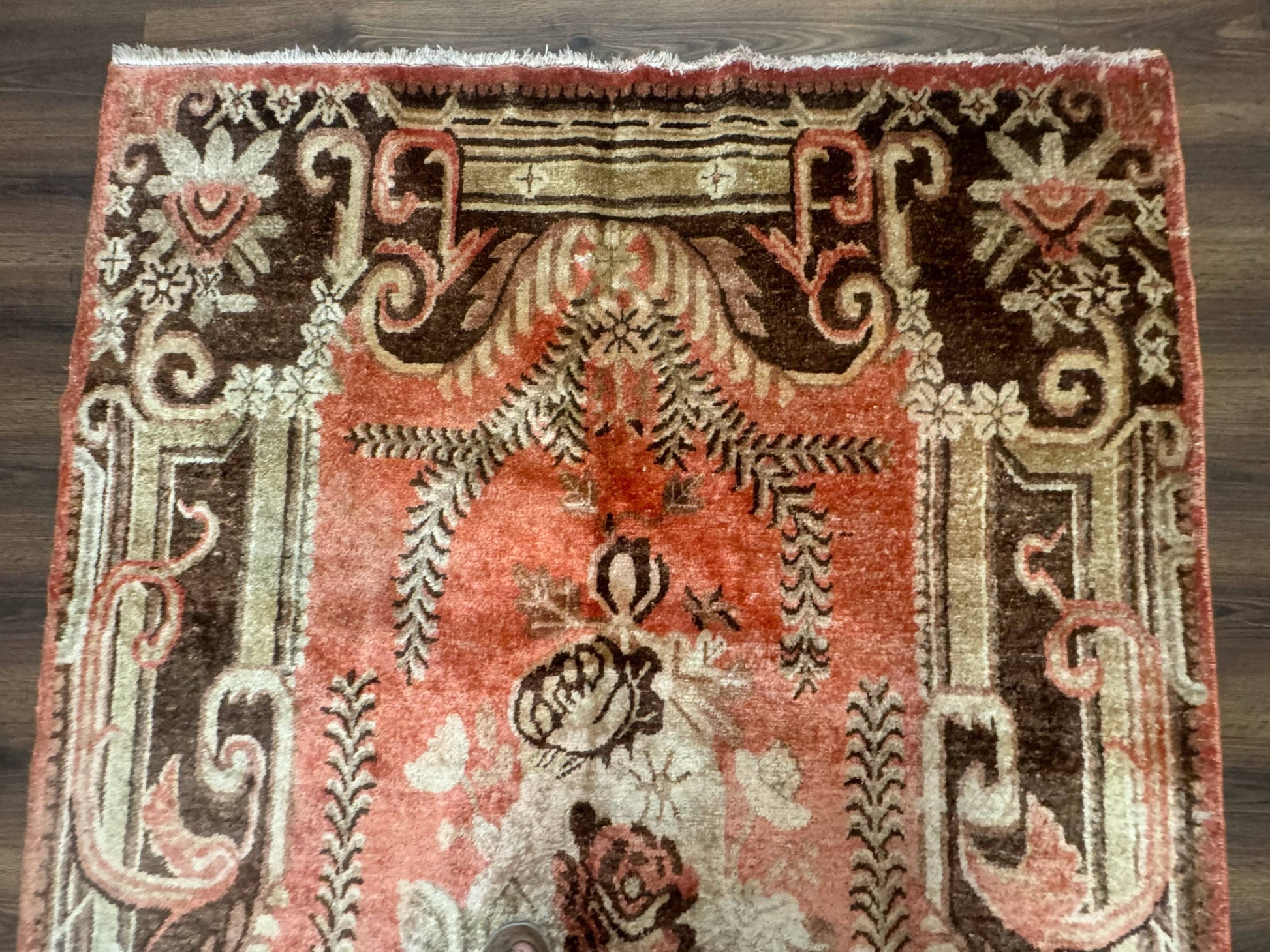 Khotan Rug 5x9, Terracotta and Brown, Floral, Chinese Wool Carpet, Antique Rug - Nuvé