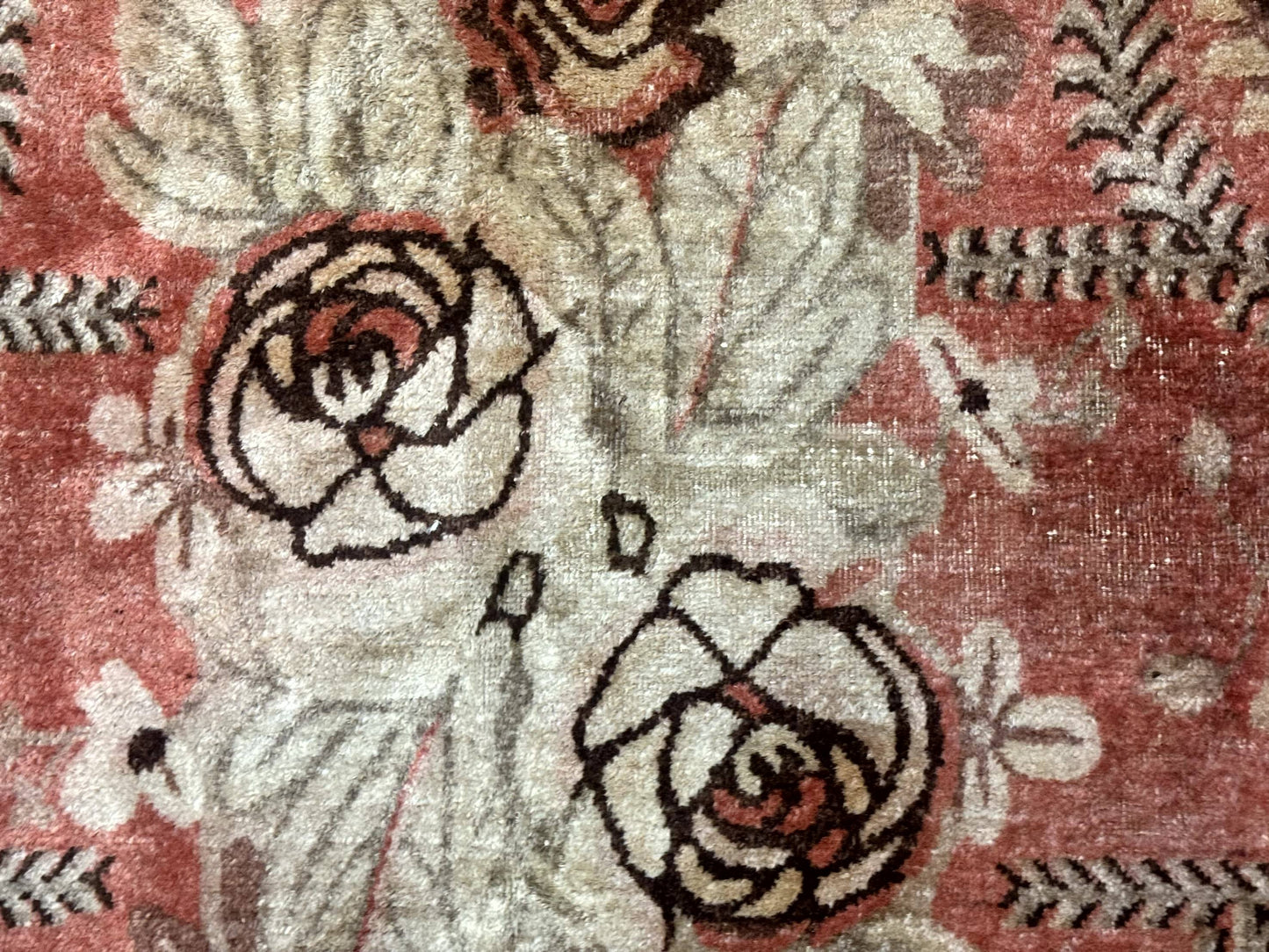 Khotan Rug 5x9, Terracotta and Brown, Floral, Chinese Wool Carpet, Antique Rug - Nuvé