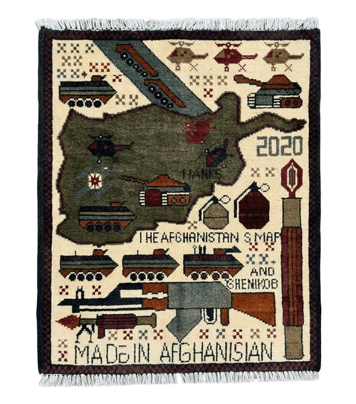 Afghan War Rug, Tanks Helicopters Guns