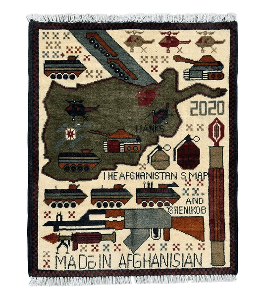 Afghan War Rug, Tanks Helicopters Guns