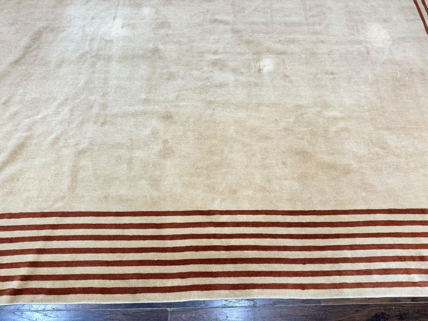 Modern Tibetan Rug 11 x 14.6, Wool and Silk, Simple Design, Handmade Large Area Rug, Cream - Nuvé