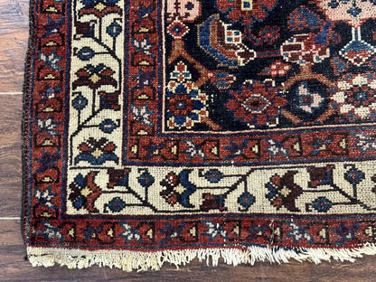 Navy Blue Antique Persian Rug 3x6, Blue and Ivory Persian Carpet, Handmade 1920s Hamadan Rug - Nuvé