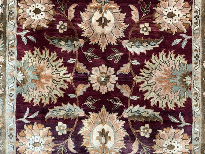 Indo Mahal Rug 6x9, Large Flowers Allover, Maroon and Green, Handmade Wool Area Rug, Vintage Rug, Indian Oriental Carpet, Hand Knotted Rug - Nuvé