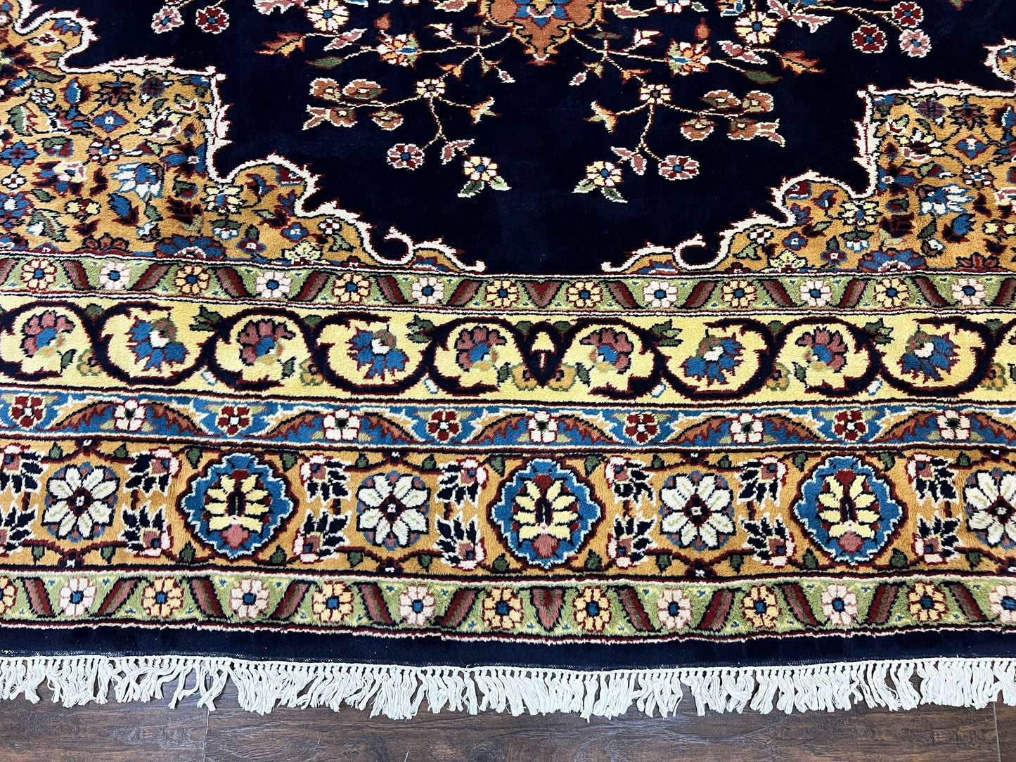 Indo Persian Rug 12x15, Mahal Sarouk Rug 12 x 15, Wool Hand Knotted Vintage Carpet, Navy Blue, Oversized Rug, Center Medallion - Nuvé