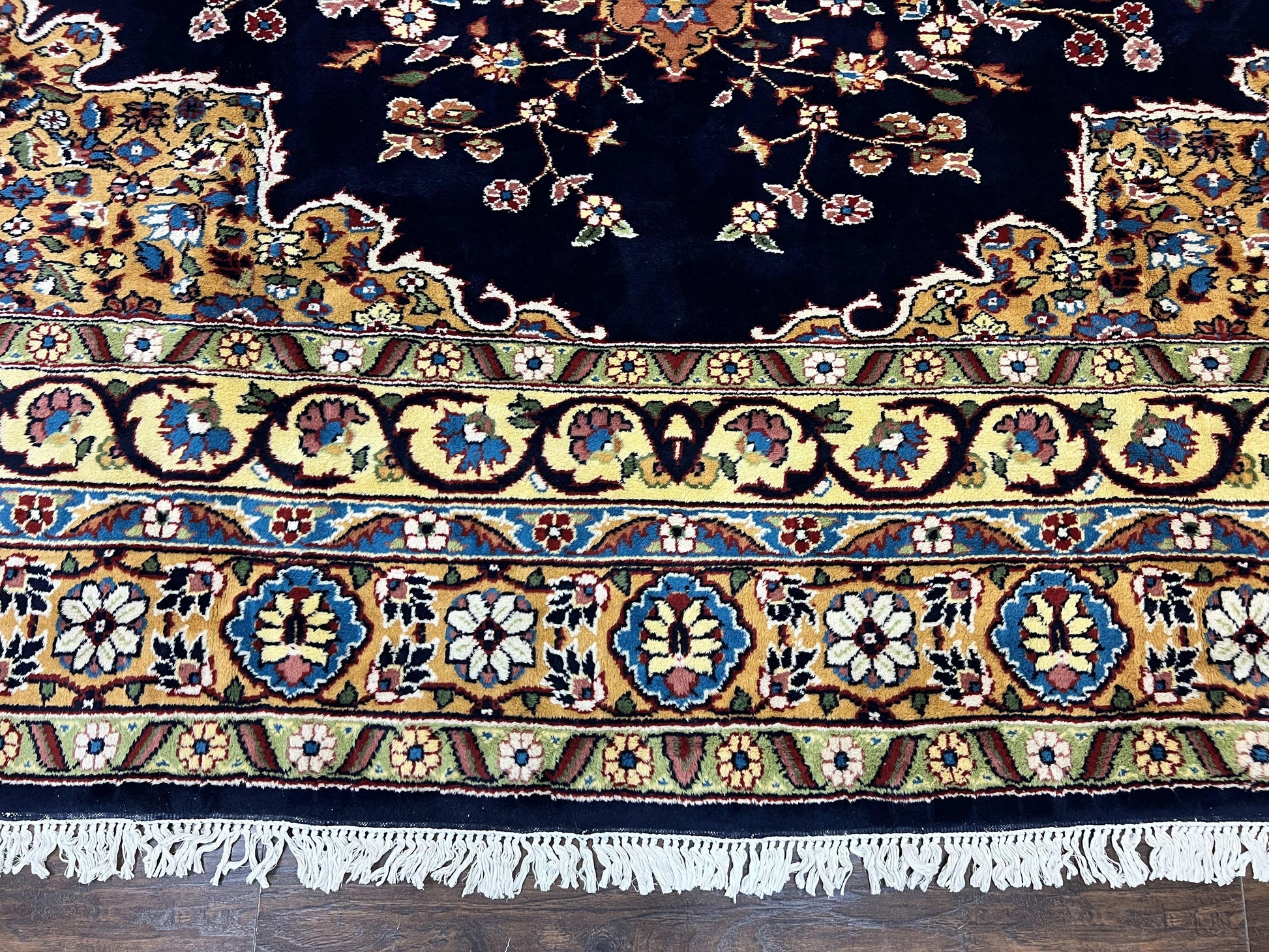 Indo Persian Rug 12x15, Mahal Sarouk Rug 12 x 15, Wool Hand Knotted Vintage Carpet, Navy Blue, Oversized Rug, Center Medallion - Nuvé