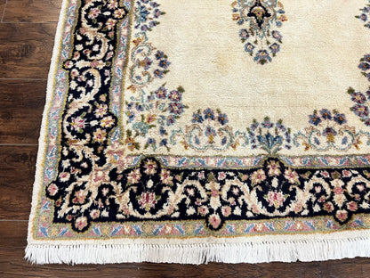 Persian Kirman Rug 4x7, Wool Hand Knotted Antique Carpet, Beige, Semi Open Field Medallion Rug, Traditional Handmade Oriental Rug - Nuvé