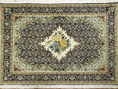 Small Persian Rug 2.4 x 3, Birds and Flowers, Finely Hand Knotted - Nuvé