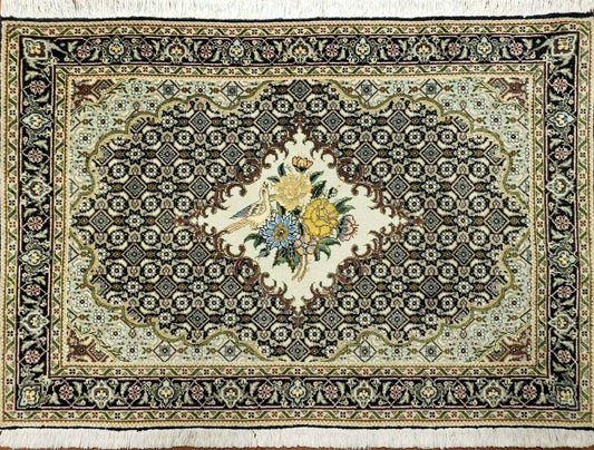 Small Persian Rug 2.4 x 3, Birds and Flowers, Finely Hand Knotted - Nuvé