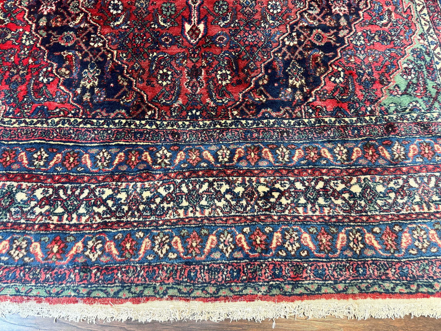 Antique Persian Hamadan Tribal Rug 8x10, Red and Ivory, Medallion Rug, Wool Handmade Carpet - Nuvé