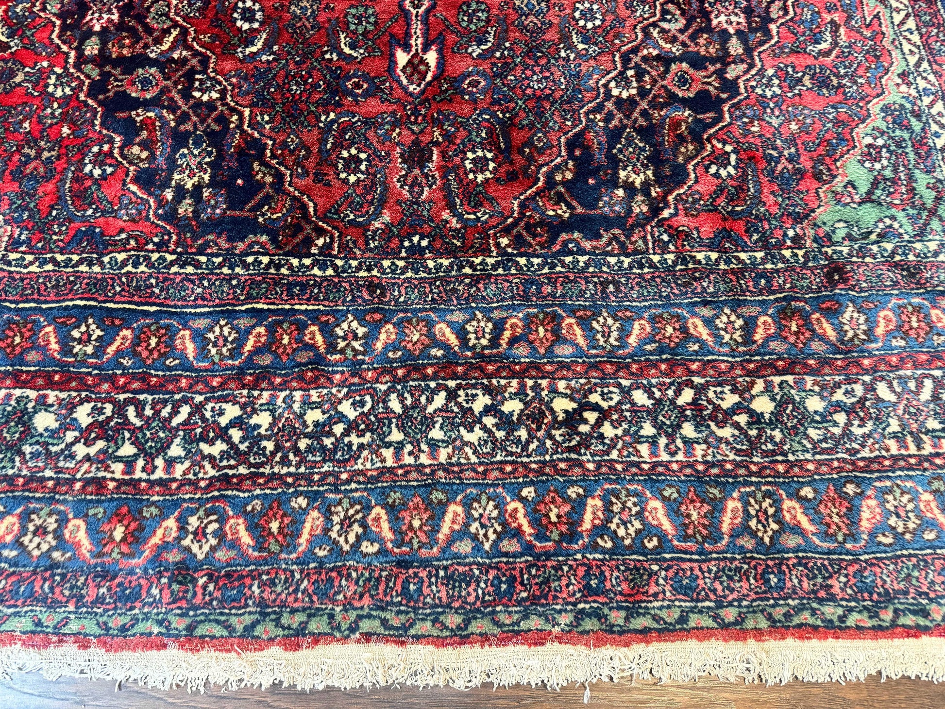Antique Persian Hamadan Tribal Rug 8x10, Red and Ivory, Medallion Rug, Wool Handmade Carpet - Nuvé