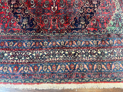 Antique Persian Hamadan Tribal Rug 8x10, Red and Ivory, Medallion Rug, Wool Handmade Carpet - Nuvé