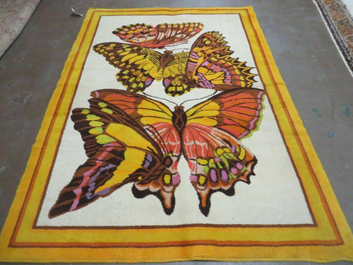 4' X 6' Tartare Modern Hand Knotted Spainsh Wool Rug Butterfly Getting Wings Nice - Nuvé