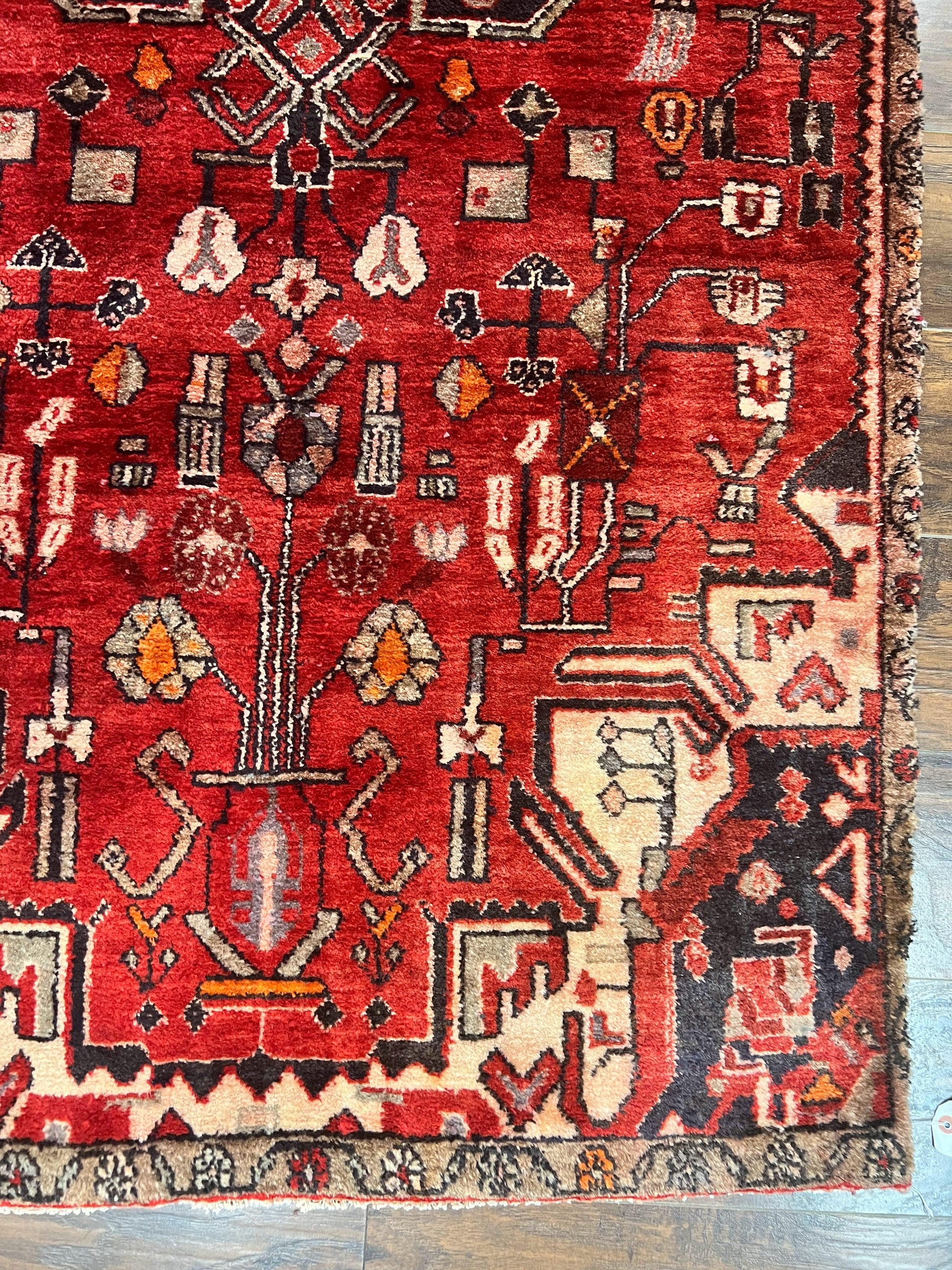 Antique Persian Tribal Rug 4 x 8, Geometric Medallion, Boho Rug, Wool Handmade Rug, Red 4x8 Rug, Persian Hamadan Rug - Nuvé