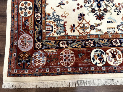 Indo Chinese Wool Rug 9x12, Ivory and Rust Red, Dragon Motifs - Nuvé