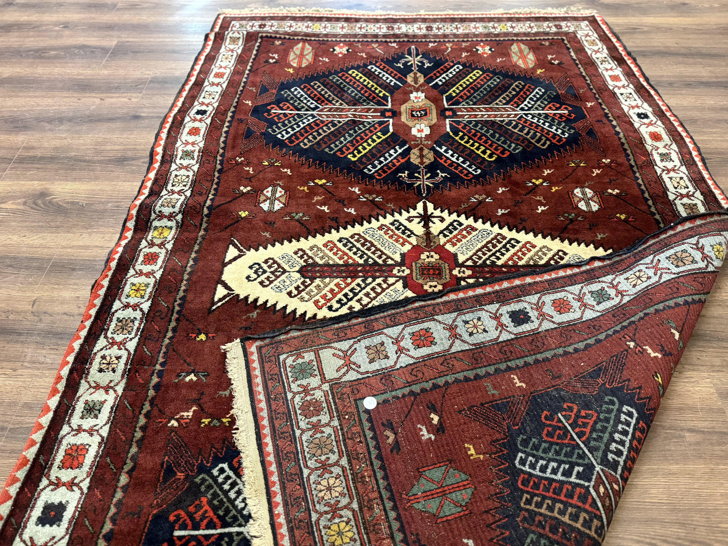 Antique Persian Tribal Rug 5 x 7.8, Triple Medallions, Red, Persian Afshar Rug - Nuvé