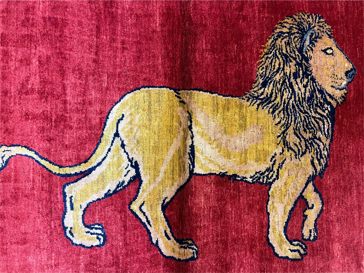 3 X 5 Handmade Hand-Knotted Rug Quality Wool Pictorial Lion Red Organic Dyes - Nuvé