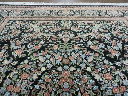 8' X 10' Vintage Handmade Pakistani Floral Wool Rug Black Nice - Nuvé