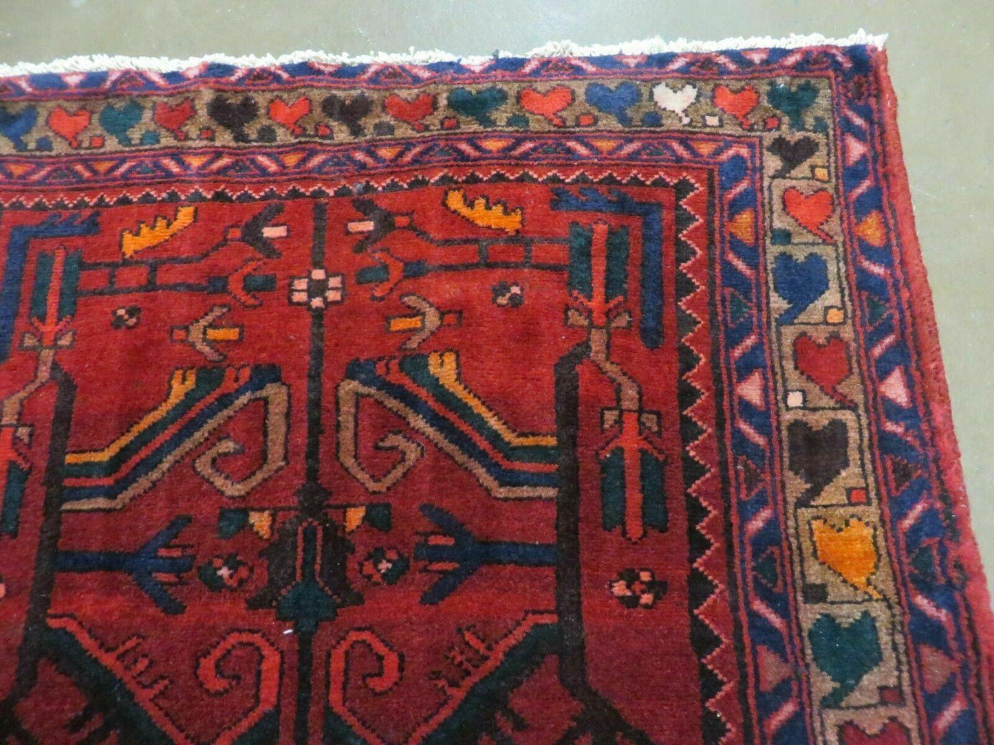 Antique Persian Hamadan Runner 3.4 x 9.7 -  Wool, Red and Navy Blue - Nuvé