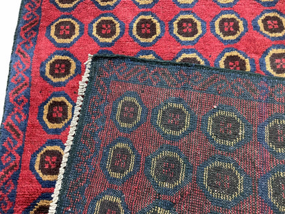 3'X 4'8" Vintage Handmade Tribal Wool Rug Balouchi Rug Afghan Rug Red Beige Blue - Nuvé