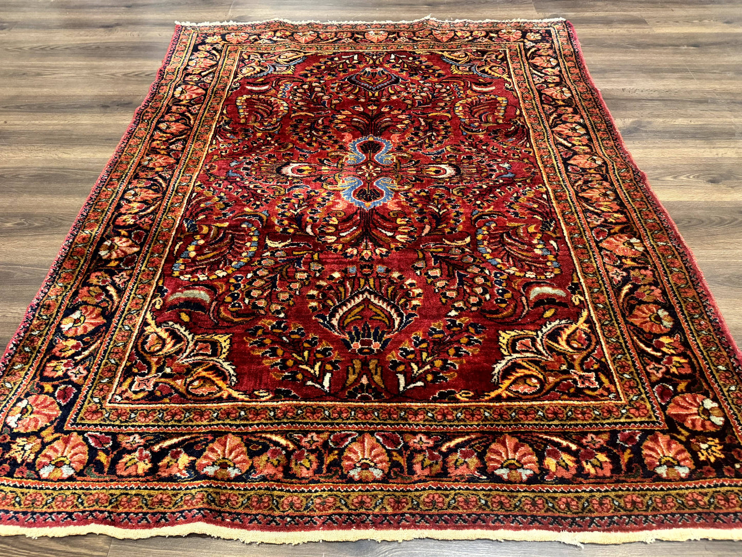 Persian Lilihan Rug 5x6, Red, Floral, Antique Persian Carpet - Nuvé