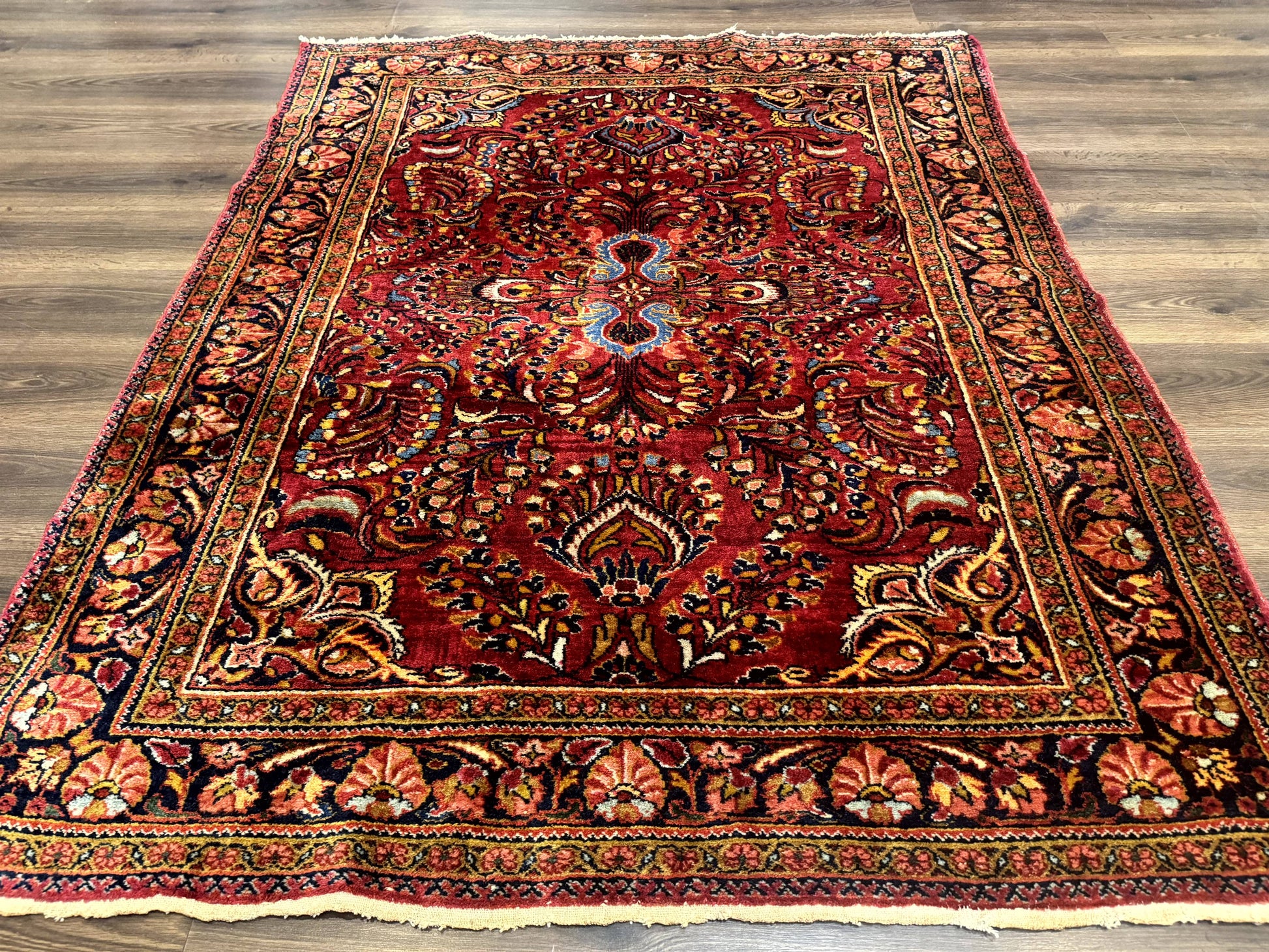 Persian Lilihan Rug 5x6, Red, Floral, Antique Persian Carpet - Nuvé