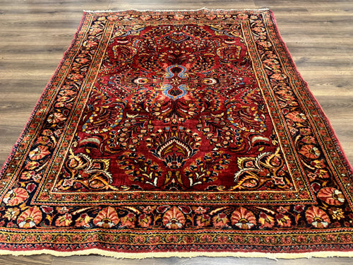 Persian Lilihan Rug 5x6, Red, Floral, Antique Persian Carpet - Nuvé
