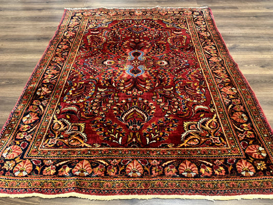 Persian Lilihan Rug 5x6, Red, Floral, Antique Persian Carpet - Nuvé