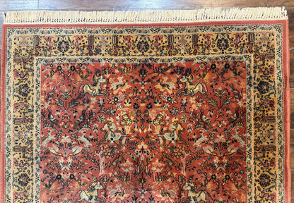 Persian Hunting Design Rug 4.7 x 6.5, Hunting Scene, Red-Orange, Wool, Belgian Power Loomed Carpet - Nuvé
