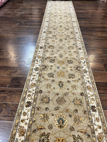 Peshawar Runner Rug 3 x 20, Wool Hand Knotted Vintage Pakistani Carpet, Olive Green & Ivory, Extra Long 20ft Hallway Runner, Floral - Nuvé