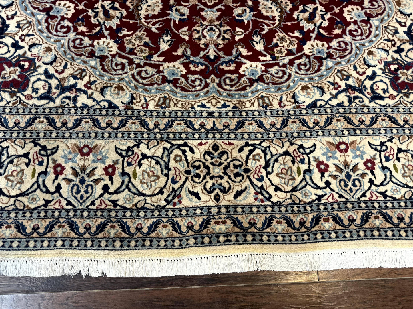 Persian Nain Rug 8x11, Wool and Silk Highlights, Burgundy & Ivory - Nuvé