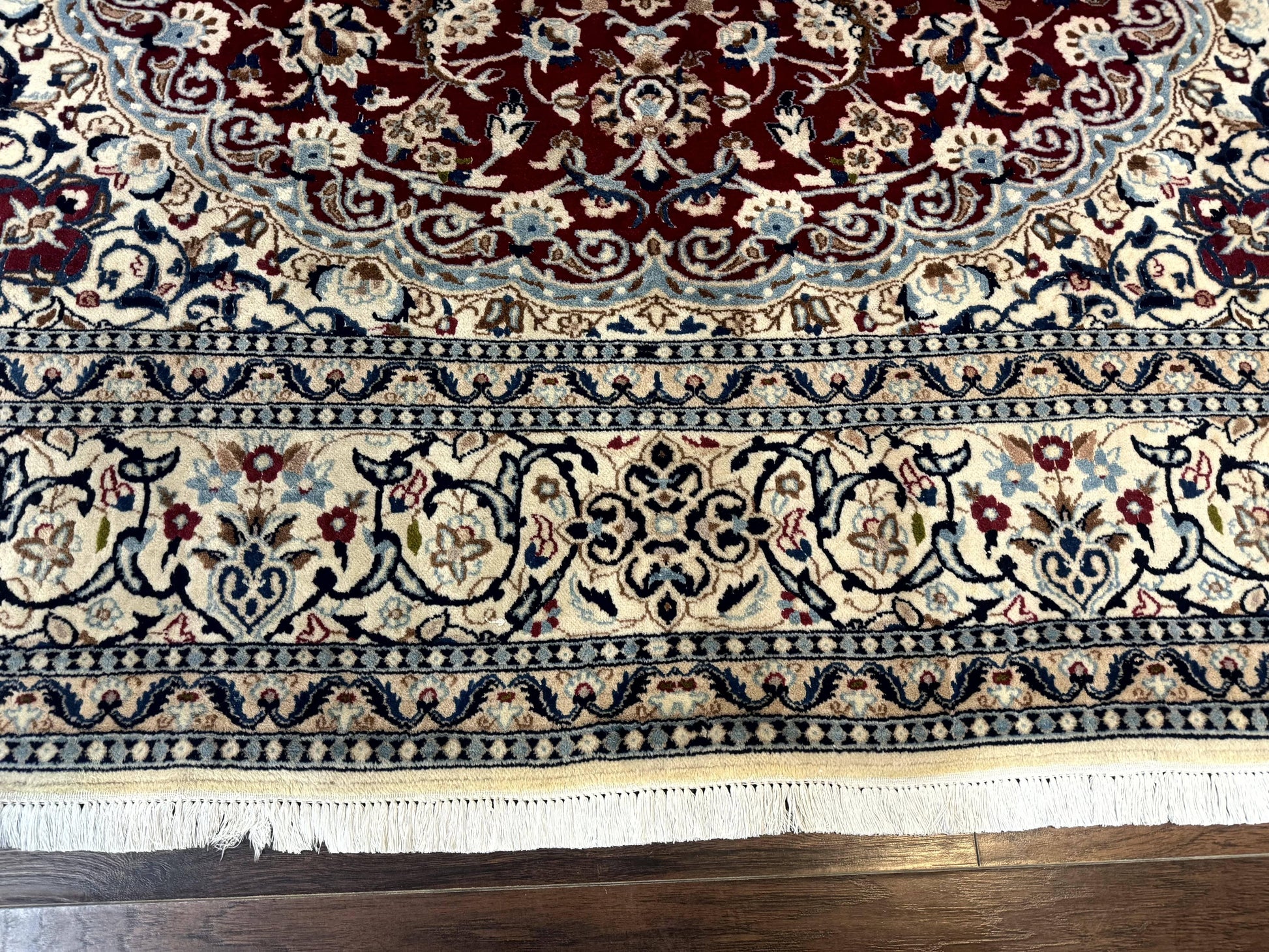 Persian Nain Rug 8x11, Wool and Silk Highlights, Burgundy & Ivory - Nuvé