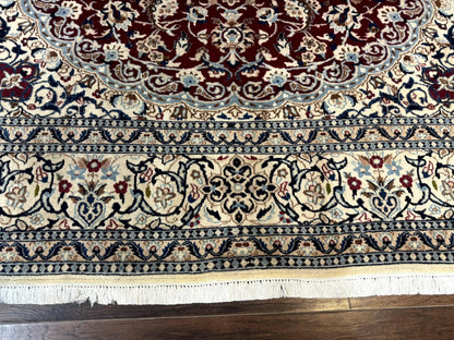 Persian Nain Rug 8x11, Wool and Silk Highlights, Burgundy & Ivory - Nuvé