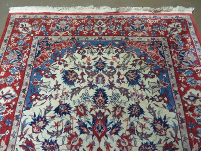3' X 5' Vintage Handmade Authentic Oriental Floral Medallion Fine Wool Rug Beige Red and Blue Top Quality Veg Dyes - Nuvé