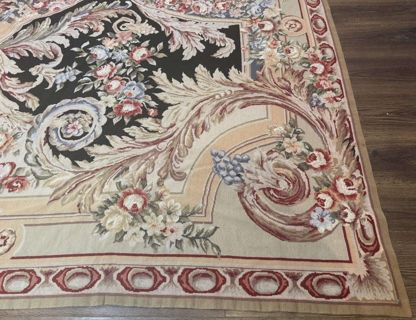 Wonderful Needlepoint Rug 10x14, Large Aubusson Carpet, Floral, Elegant, European Design - Nuvé