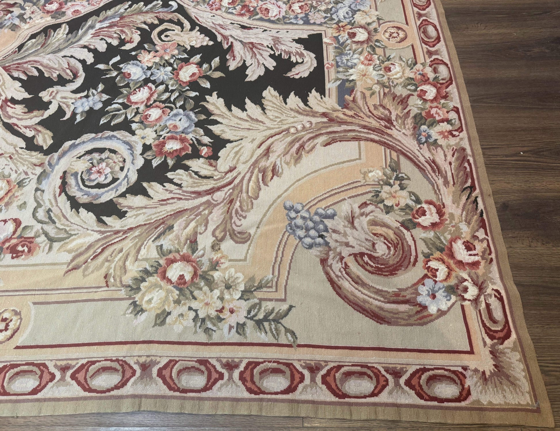 Wonderful Needlepoint Rug 10x14, Large Aubusson Carpet, Floral, Elegant, European Design - Nuvé
