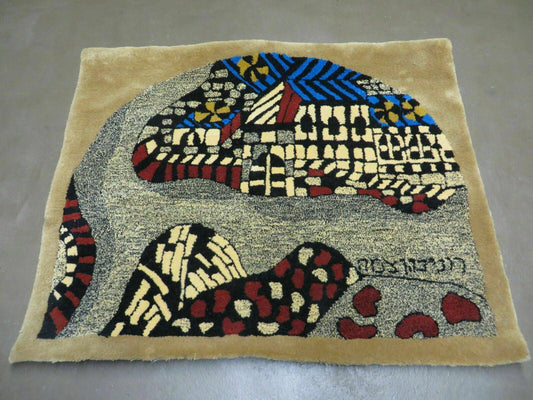 3' X 4' Vintage Hand Crafted Israel Wool Rug Carpet Wall Hanging Signed Hebrew - Nuvé