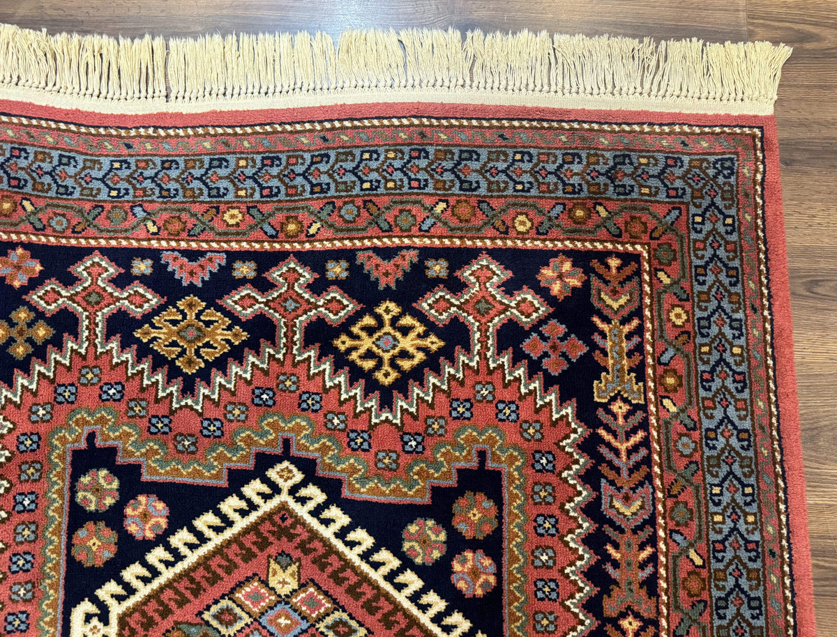 5x7 Persian Tribal Design Rug, Wool, Geometric Medallions, Vintage, Power Loomed