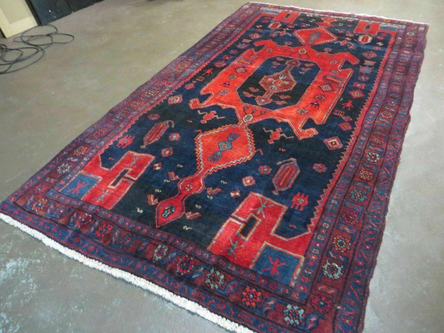 4' 6" X 8' 2" Antique Handmade India Tribal Geometric Wool Rug Red Blue # 129 - Nuvé
