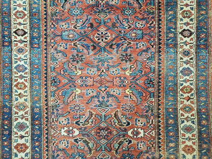 3' 8" X 11' Antique Handmade Turkish Wool Rug Veg Dye Runner Nice Rusted Red - Nuvé