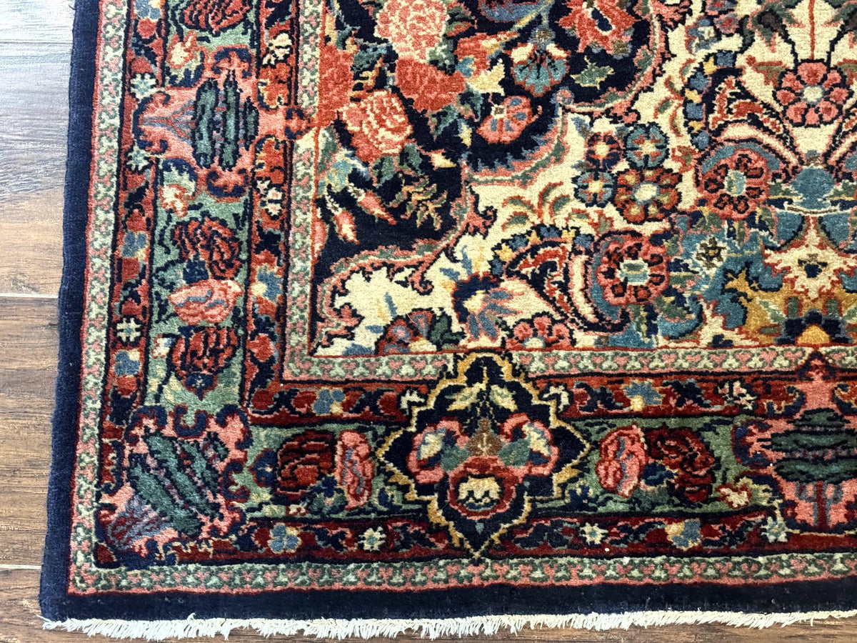 Antique Persian Rug 4x5, Navy Blue 1920s Carpet, Wool, Rare, Fine, Persian Hamadan Bidjar Carpet