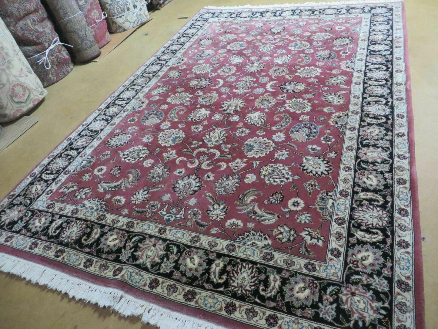 6' X 9' Vintage Handmade Fine India Floral Oriental Silk Accent Wool Rug Carpet - Nuvé