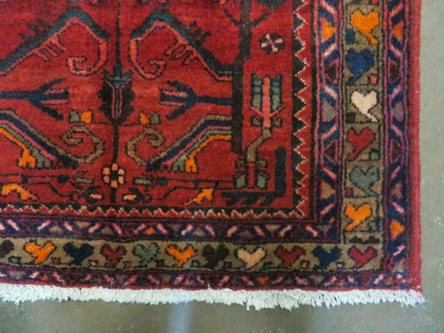 Antique Persian Hamadan Runner 3.4 x 9.7 -  Wool, Red and Navy Blue - Nuvé