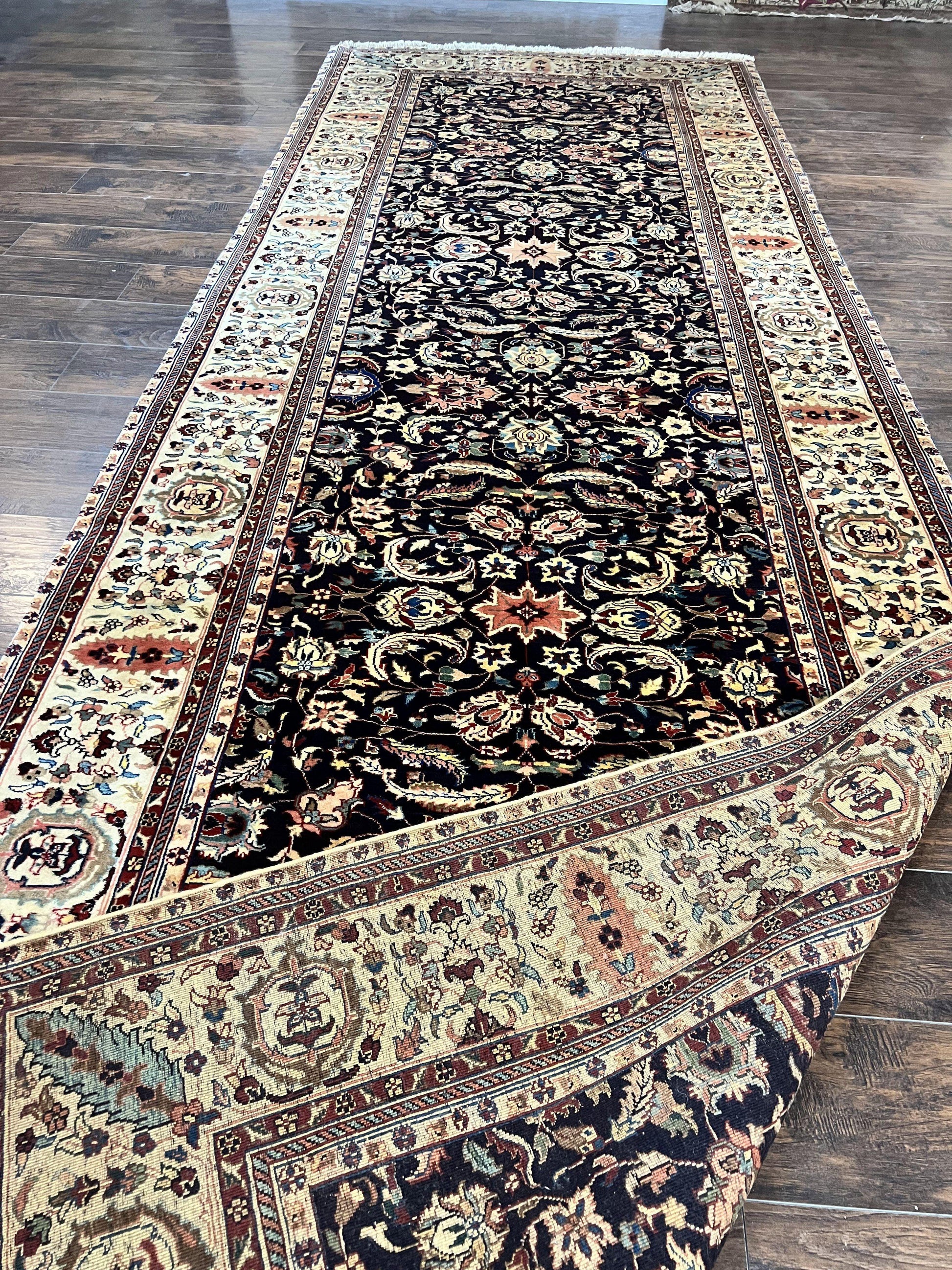 Indo Persian Rug 5x15, Wide Runner Rug 5 x 15 ft, Wool Hand Knotted Vintage Carpet, Black & Cream, Floral Allover Long Oriental Rug - Nuvé