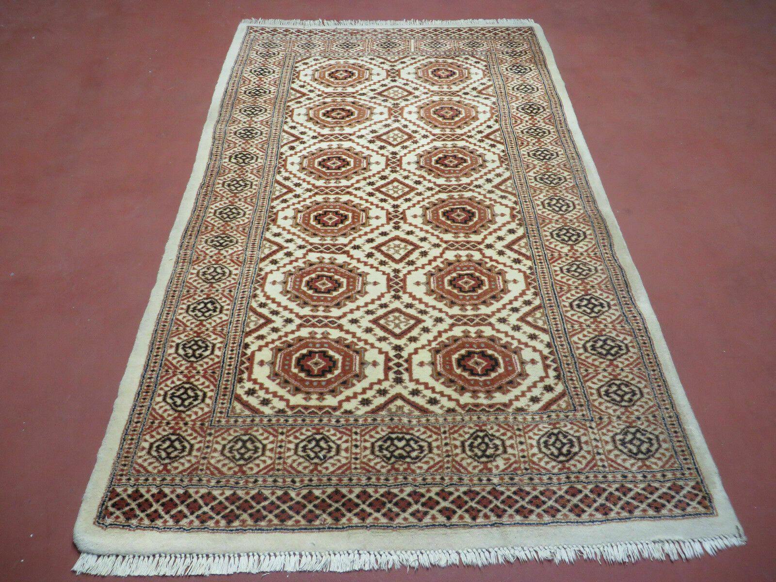 4' X 7' Vintage Handmade Pakistani Turkoman Bokhara Balouch Woven Wool Rug Ivory - Nuvé