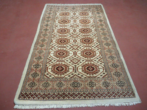 4' X 7' Vintage Handmade Pakistani Turkoman Bokhara Balouch Woven Wool Rug Ivory - Nuvé