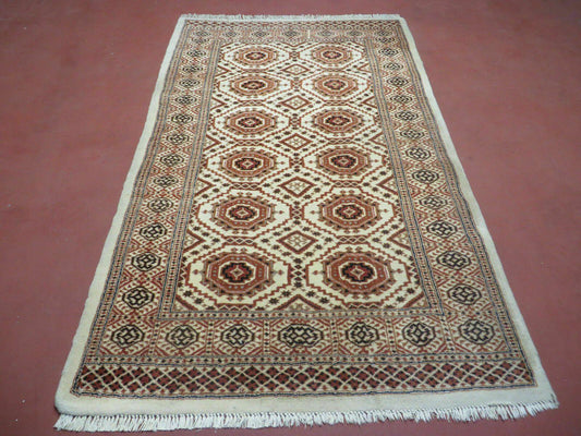 4' X 7' Vintage Handmade Pakistani Turkoman Bokhara Balouch Woven Wool Rug Ivory - Nuvé