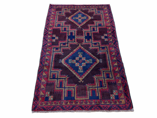 2'11" X 4'6" Vintage Handmade Tribal Wool Rug Balouchi Rug Afghan Rug Geometric - Nuvé