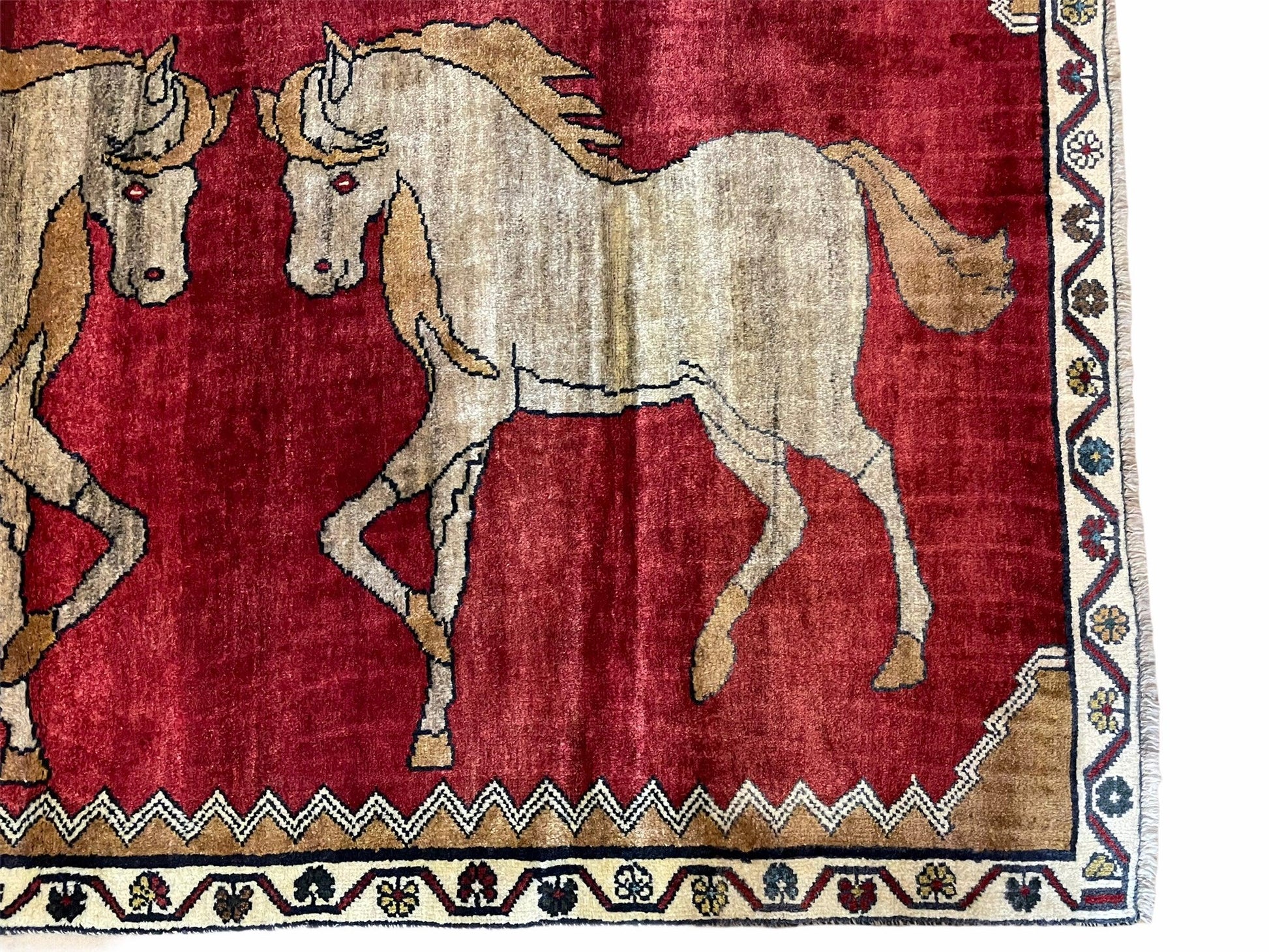 4 X 6 Handmade Hand-Knotted New Vintage Rug Wool Horses Red Organic Dyes Tribal - Nuvé