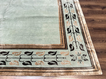 Palace Size Nepali Rug 9x18, Open Field, Light Mint Green, Wool Hand Knotted, Modern Contemporary - Nuvé